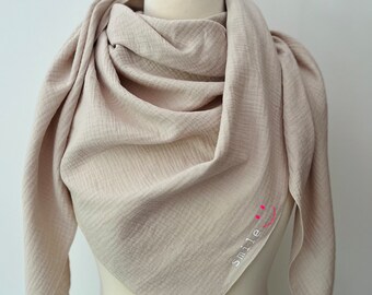 XXL children | Ladies triangular scarf muslin | Organic Cotton (Beige | Neon Pink)