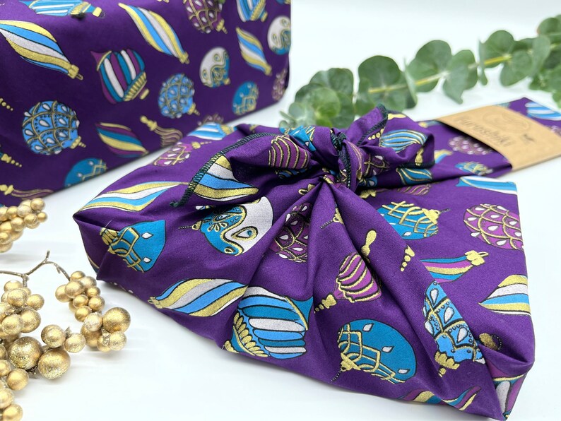 Furoshiki Weihnachten Gold Geschenkverpackung aus Stoff Made in Deutschland Bild 8