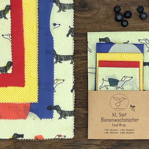 Beeswax cloth, set of 5 XL dachshunds, food wrap