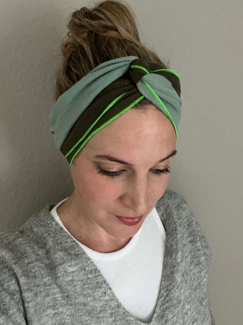 Muslin hair band, your own color combination, to tie yourself Khaki Mint neon