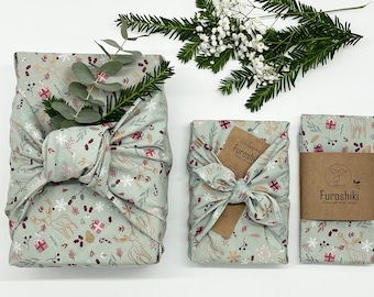 Furoshiki | Weihnachten Gold Rentier  - Geschenkverpackung aus Stoff Made in Deutschland