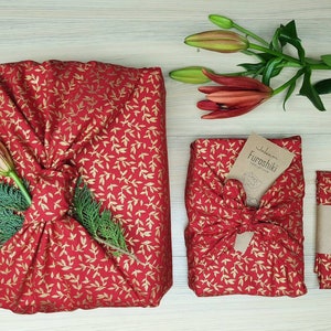 Furoshiki Baumwolle Rot Gold Geschenkverpackung aus Stoff Made in Deutschland Bild 5