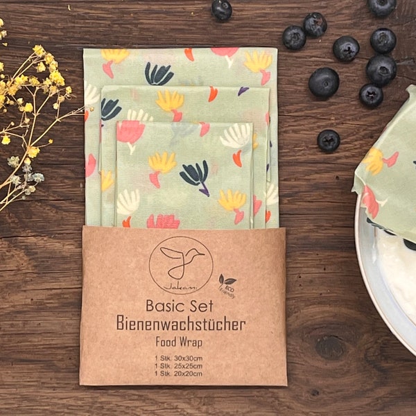 Bienenwachstuch, 3er Basic-Set, Food Wrap