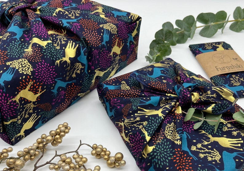 Furoshiki Weihnachten Gold Geschenkverpackung aus Stoff Made in Deutschland Bild 7