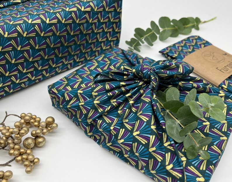 Furoshiki Geometrisch Gold Geschenkverpackung aus Stoff Made in Deutschland Bild 4