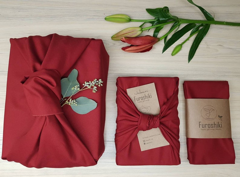 Furoshiki Baumwolle Rot Gold Geschenkverpackung aus Stoff Made in Deutschland Bild 2