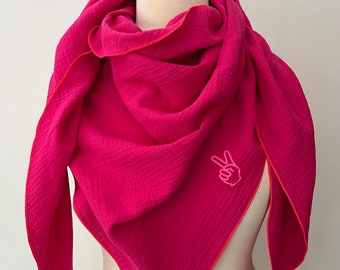 XXL children | Ladies triangular scarf muslin | Organic Cotton (Magenta | Neon pink)