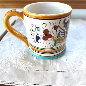 Deruta Pottery Mug I Yellow Green Blue Ceramic Mug I Italian Coffee Cup I Hand- painted in Italy