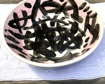 Large Porcelain Ceramic Pink & Black Serving Platter I Handmade Hand Thrown Serving Pasta Bowl or Dish
