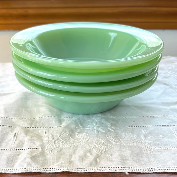 Vintage Fire-King Jadeite Heavy Duty Restaurant Ware Soup Bowl I Green Flattened Rim or Flanged Soup or Cereal Bowl