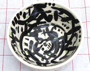 Porcelain Handmade Wheel Thrown Ceramic Bowl I Black & White Glazed Pottery I Large Serving Bowl I Pasta and Salad or fruit Dish