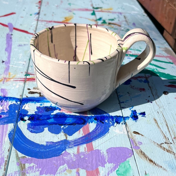 Handmade Ceramic Pottery Coffee Mug I Jackson Pollock inspired Artistic Teacup I Pottery Coffee Mug or Teacup