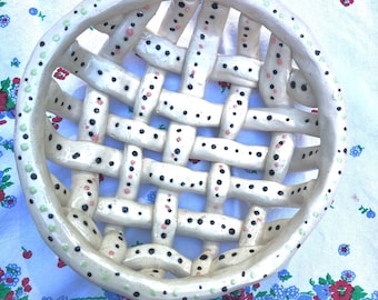 Handmade White Ceramic Pottery Woven Bowl I Hand crafted Stoneware Clay I A Perfect One of a Kind Serving Dish for Muffins, Fruit or Bread
