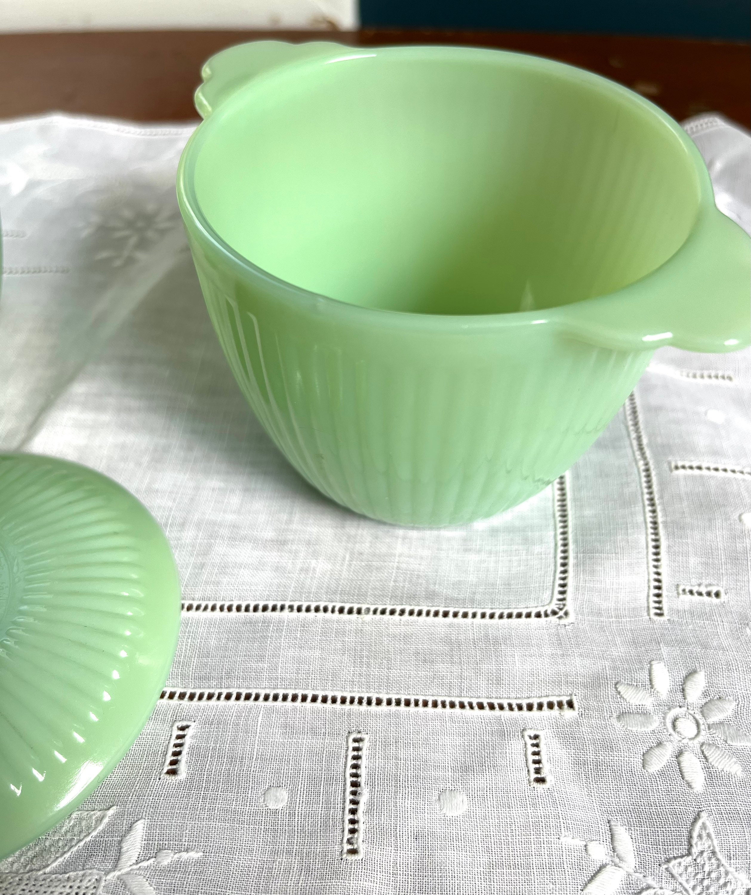 Vintage Fireking Jadeite Jane Ray Cream and Sugar Bowl Set Etsy