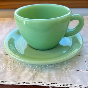 Fire-King Jadeite Restaurant Ware Cup and Saucer I Vintage Heavy Duty Restaurant Ware I C Handle Fire-King I Coffee or Tea Cup and Saucer