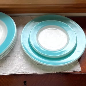 Vintage Pyrex and Corning Turquoise rim plates I Dinner and Salad Plate I LAST ONE!