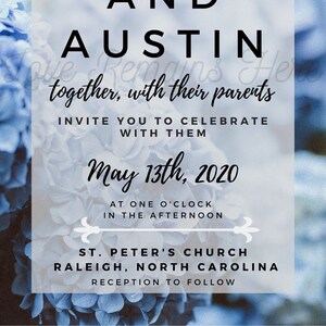 Classic Wedding Invitation,  Dusty Blue Wedding Invitation Hydrangea, Personalized, Digital Download, DIY Elegant and Classic