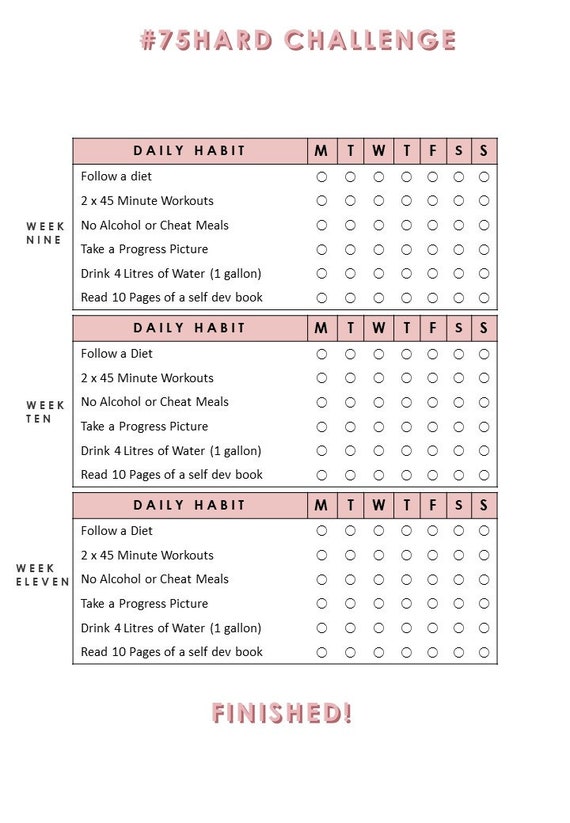 75 Hard Challenge Printable Trackers Paper Party Supplies Paper 