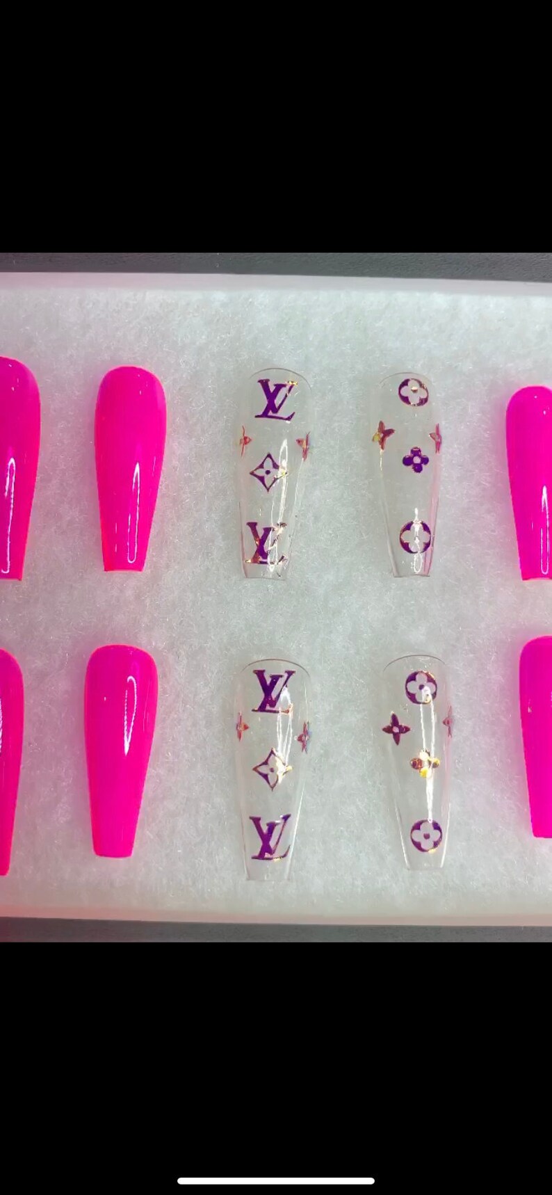 Pink Louis Vuitton inspired press on nails | Etsy