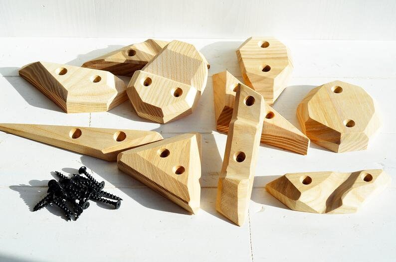 Climbing Holds for kids Wooden Rock climbing holds Wood Etsy