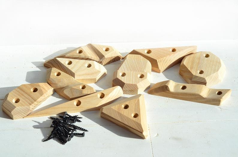 Climbing Holds for kids Wooden Rock climbing holds Wood Etsy
