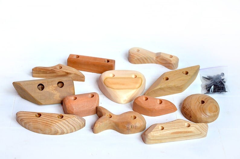 Holds for Climbing Wooden Rock Climbing Holds for Rock Wall Etsy