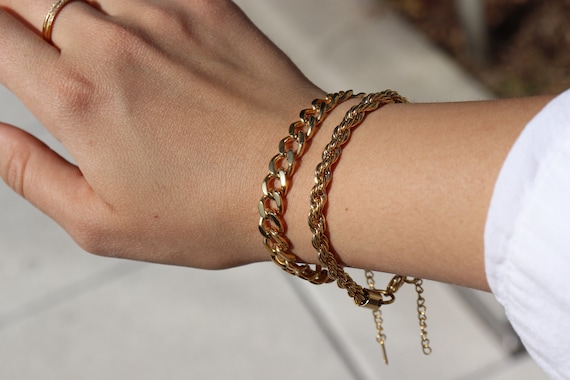 18K Gold Plated Rope Bracelet Waterproof Anti Tarnish Jewelry Water Resistant Everyday Bracelet Chunky Minimalist Gift for Her