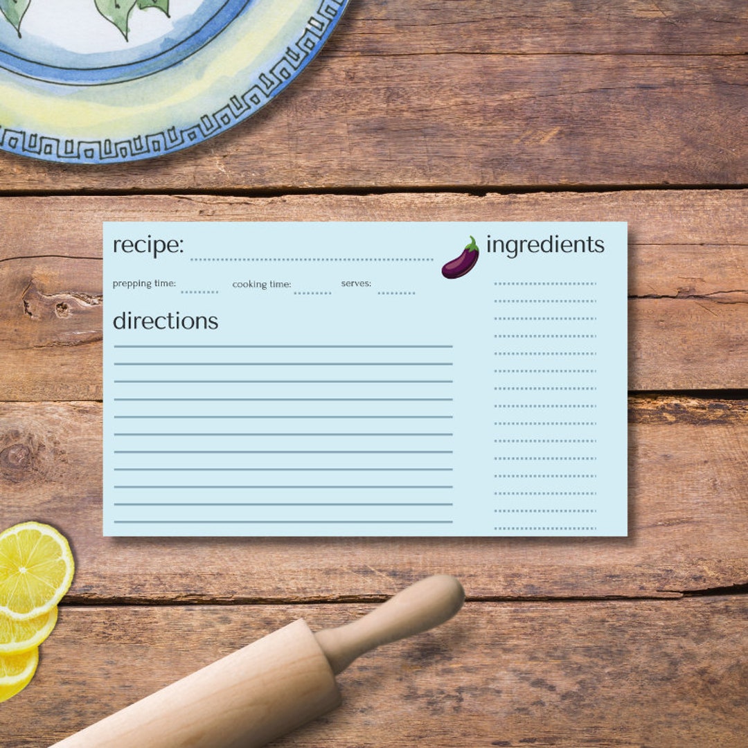 Colorful Digital Recipe Card Blue W/eggplant Instant - Etsy