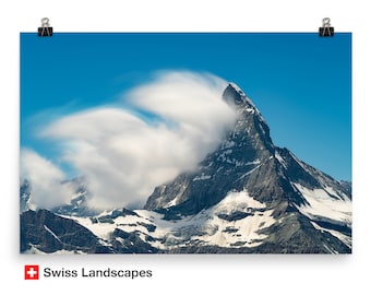 Matterhorn in clouds - poster of the most famous mountain of the Swiss Alps, taken from Gornergrat, Zermatt