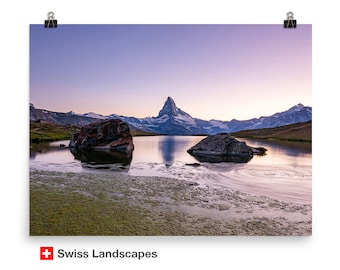 Matterhorn reflection in Stellisee Lake, Zermatt area of the Swiss Alps - high quality print on matte paper