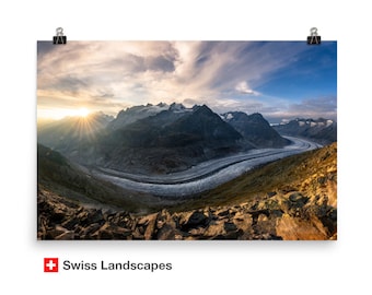 Aletsch Glacier seen from Bettmerhorn, Switzerland - High Quality print of landscape photography