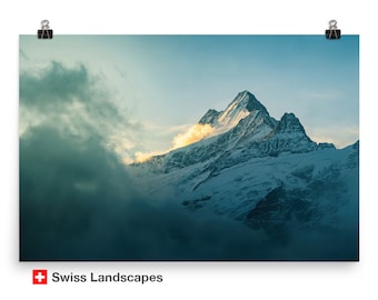 Schreckhorn in the Bernese Alps, Switzerland - 4k peak in the sunrise - High quality print of mountain photography - Poster