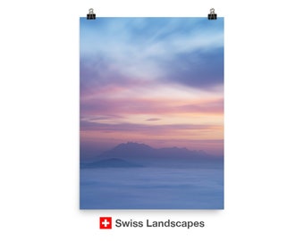 Pilatus in the fog - Poster of famous Swiss mountain in canton of Luzern - moody photography for your bedroom