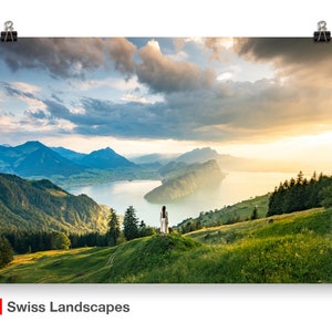 Lake Lucerne from Rigi - Vierwaldstättersee Pilatus - iconic spot of Switzerland in sunset - high quality travel & hiking photography