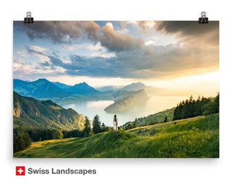 Lake Lucerne from Rigi - Vierwaldstättersee Pilatus - iconic spot of Switzerland in sunset - high quality travel & hiking photography