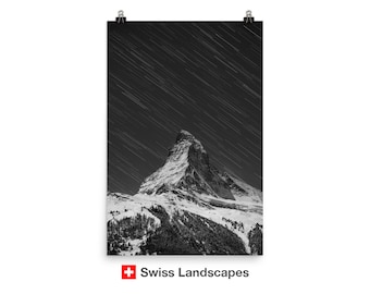 Matterhorn - Zermatt - fine art star trail photo of the most famous landmark of Switzerland - black and white print