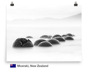 Moeraki Boulders all - New Zealand - Minimalistic artwork poster for modern office or living room - fits IKEA RIBBA