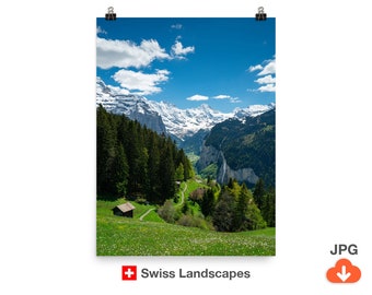 Valley of Lauterbrunnen in Switzerland - Swiss Alps - High quality printable photo of alpine landscape