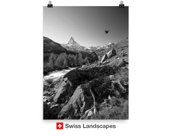 The Swiss Alps in Autumn - Matterhorn, Zermatt, Switzerland - high quality print for a gift or wall decor for living room - black and white
