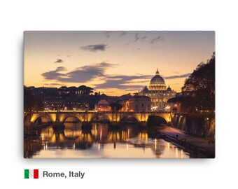 Rome by night - Canvas print - Capital of Italy and Vatican seen from a bridge after sunset