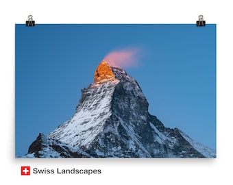 Matterhorn in the first rays of sunrise - Zermatt, Switzerland - Photo of the most iconic mountain of the Swiss Alps on a poster
