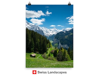 Valley of Lauterbrunnen in Switzerland - Swiss Alps - High quality print of alpine landscape - Poster