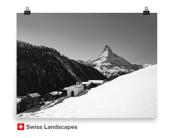 Winter in Hamlet of Findeln and Matterhorn, Zermatt, Switzerland - high quality print - poster for a living room, Swiss souvenir