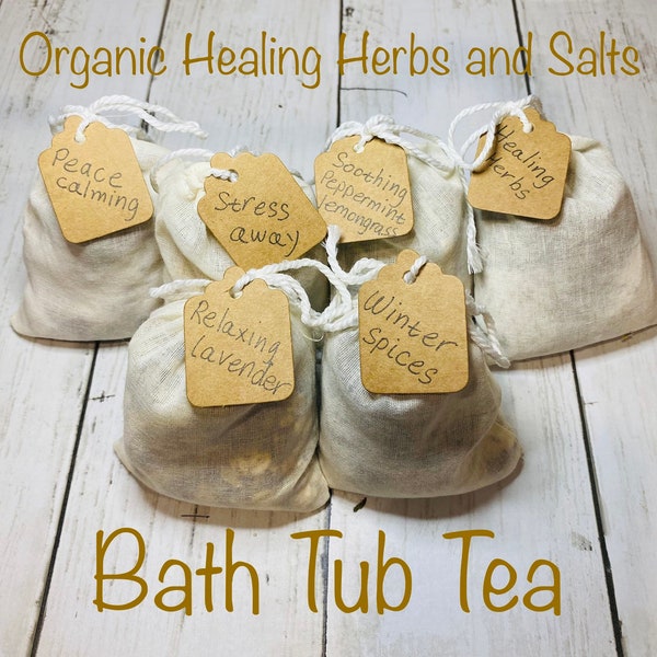 Organic Bath Tub Tea, Bath Herbs and 3 salts, Organic Essential Oils and Vegetable Oils Infused Apothecary Healing bath tea