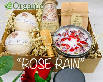 Organic Spa set Rose and Geranium Spa Set Organic Essential Oils and Herbs Infused Apothecary Healing Collection Spa gift Box