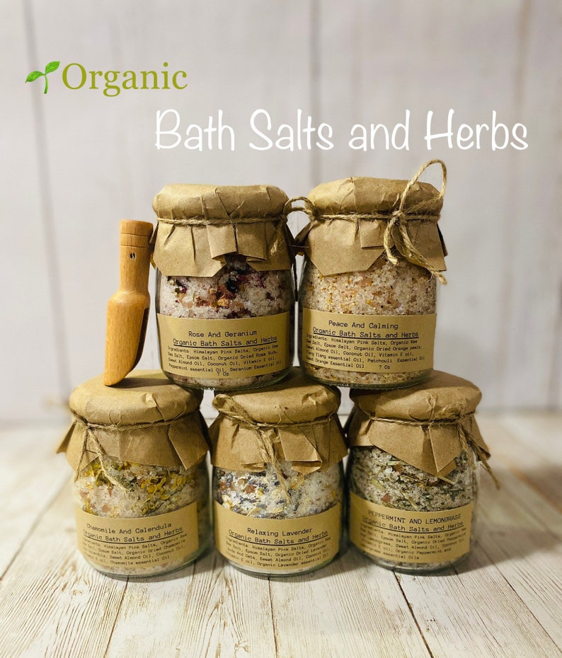 Organic Bath salts,organic herbs and salts,Bath Salt Healing Set,Gift for Her, Gift For Him, Detoxing, Relaxing Bath salts image 1