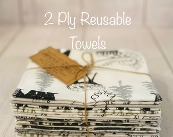2 Ply, Unpaper Towels, 8” * 12”, Set of 6,12,24, Reusable Cloth Towels, Washable Cleaning towels, Cloth napkins, Baby Wipes, Black and White