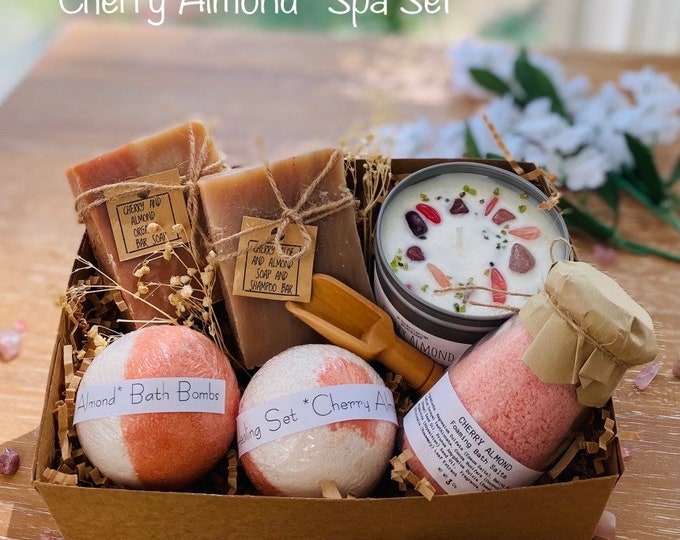 Cherry Almond Spa Set, Spa Gift Set, Handmade Spa Set, Birthday Gift, Spa Gift Box, Spa box