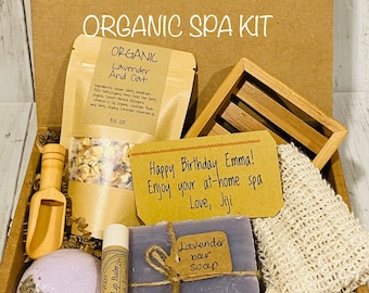 Organic Spa Gift Set, Organic Relaxing Lavender Essential Oils Infused Apothecary Healing Collection, Birthday Gift Box