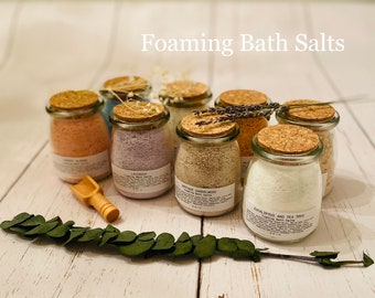 Foaming Bath Salts, Bath Soak, Bath Foam, Foaming Bath Salts Glass Jar 7 Oz